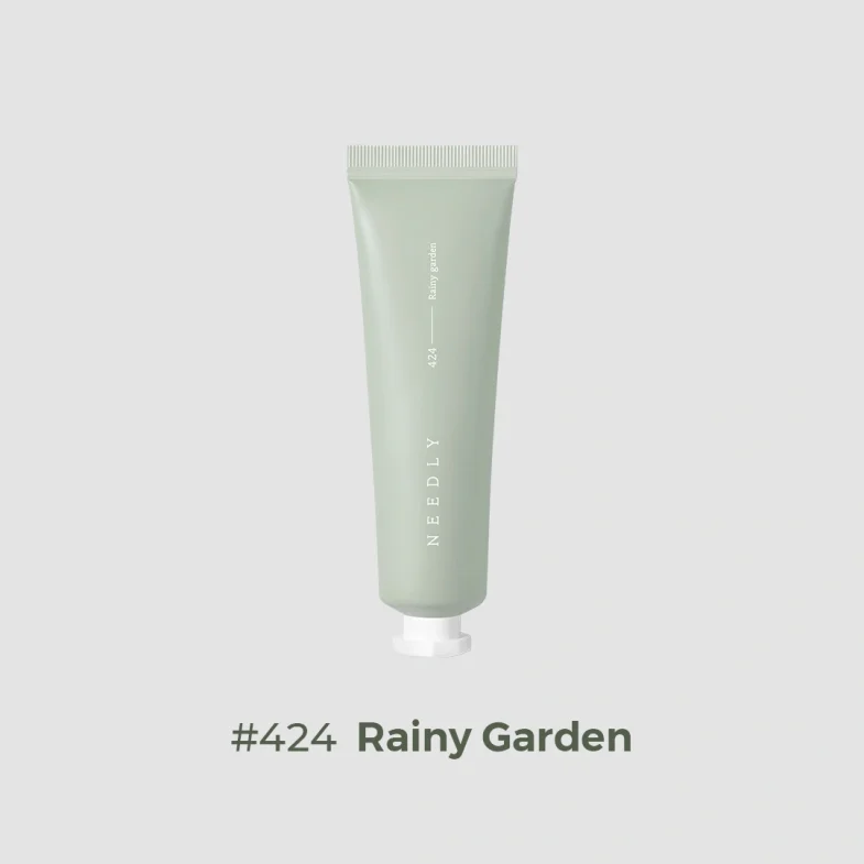 Svijetlozelena tuba sa zatvaračem iz kolekcije divote cosmetics, označena kao #424 Rainy Garden, asocira na korejsku kozmetiku brenda Needly.