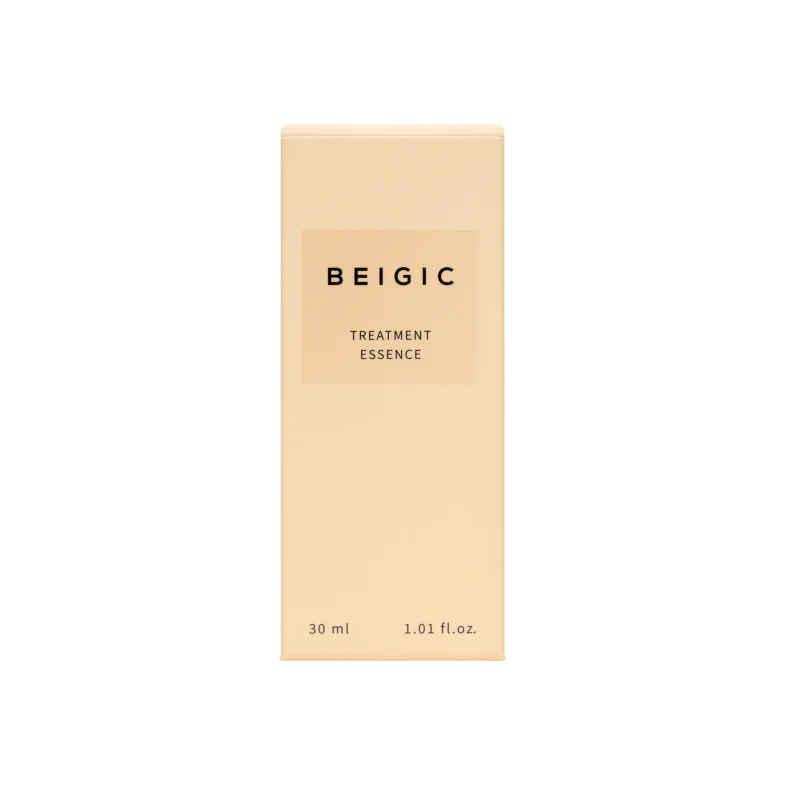 Pakiranje proizvoda Divote Cosmetics za tretmansku esenciju, dio kolekcije korejske kozmetike, s bež dizajnom i natpisom "BEIGIC" na prednjoj strani.
