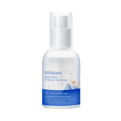 Bočica seruma Mixsoon Glacier Water Hyaluronic Acid, korejska kozmetika, povezana s brendom Divote Cosmetics.