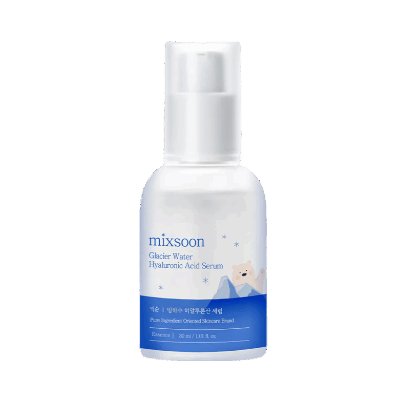 Bočica seruma Mixsoon Glacier Water Hyaluronic Acid, korejska kozmetika, povezana s brendom Divote Cosmetics.