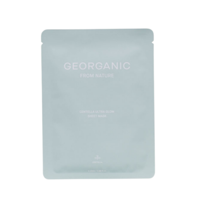 Pakiranje korejske kozmetike "Georganic" koje uključuje Centella Ultra Glow Sheet Mask povezano s divote kozmetikom.