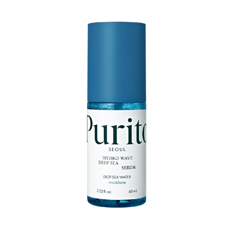 Plava boca Purito Hydro Wave Deep Sea seruma, dio korejske kozmetike, simbol divote cosmetics.
