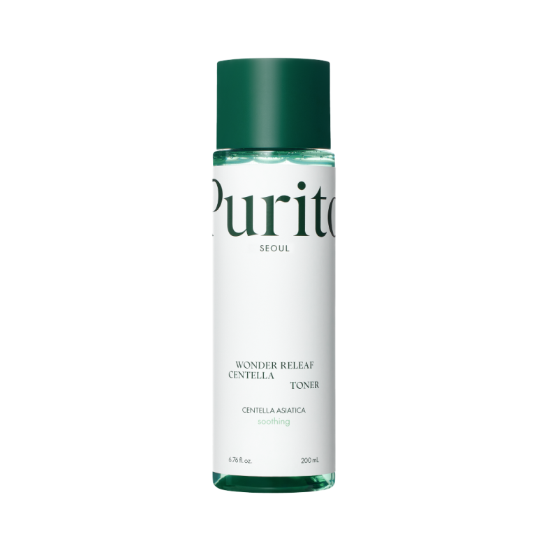Bočica Purito Wonder Relief Centella tonera od 200 ml, dio divote i korejskih kozmetičkih proizvoda.